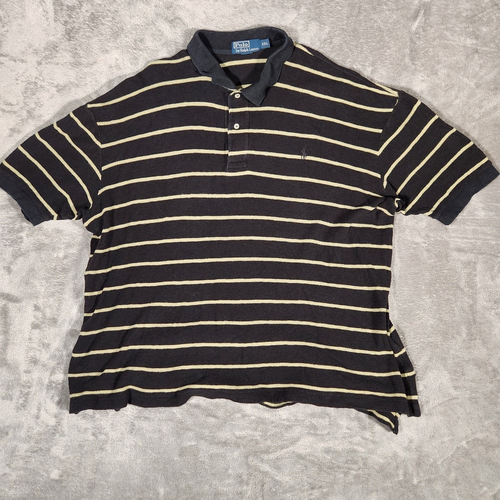 Polo Ralph Lauren Polo Shirt Mens XXL Black Yellow Excellent Waffle Knit Striped